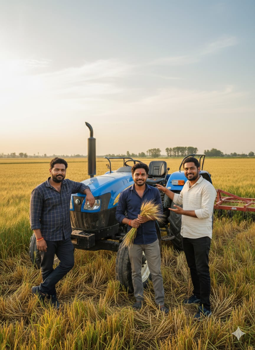 Young Indian farmers with technology